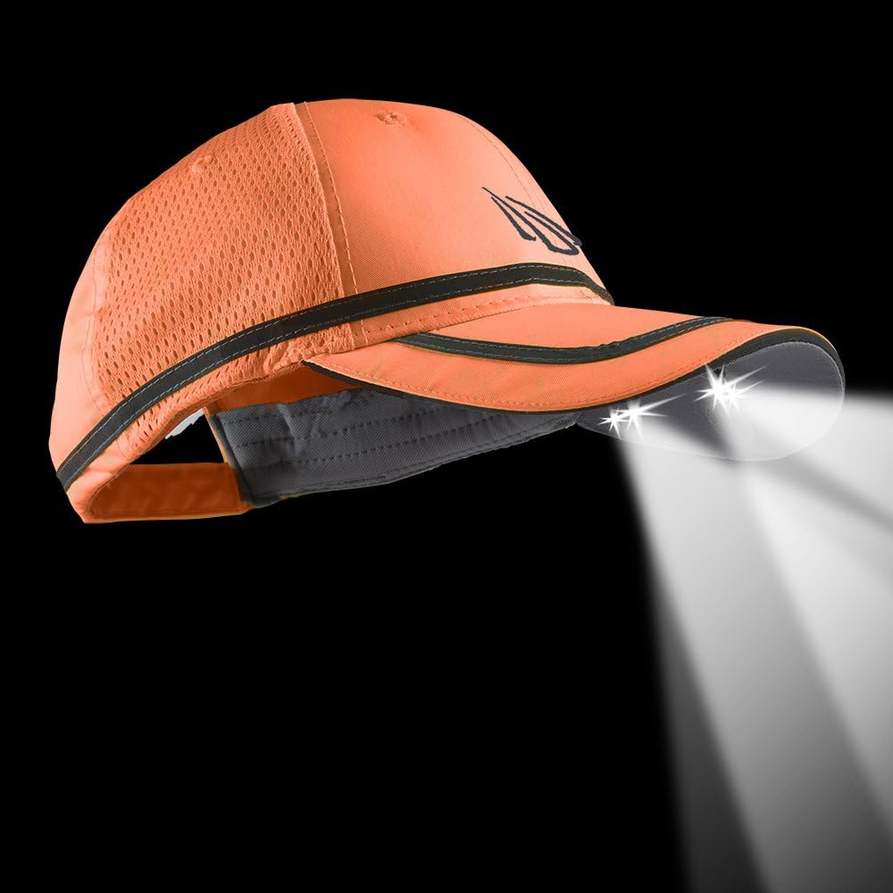 POWERCAP – Sombrero LED de visibilidad de seguridad 2510 ultra brillante, manos libres, iluminado, funciona con pilas, color naranja de alta