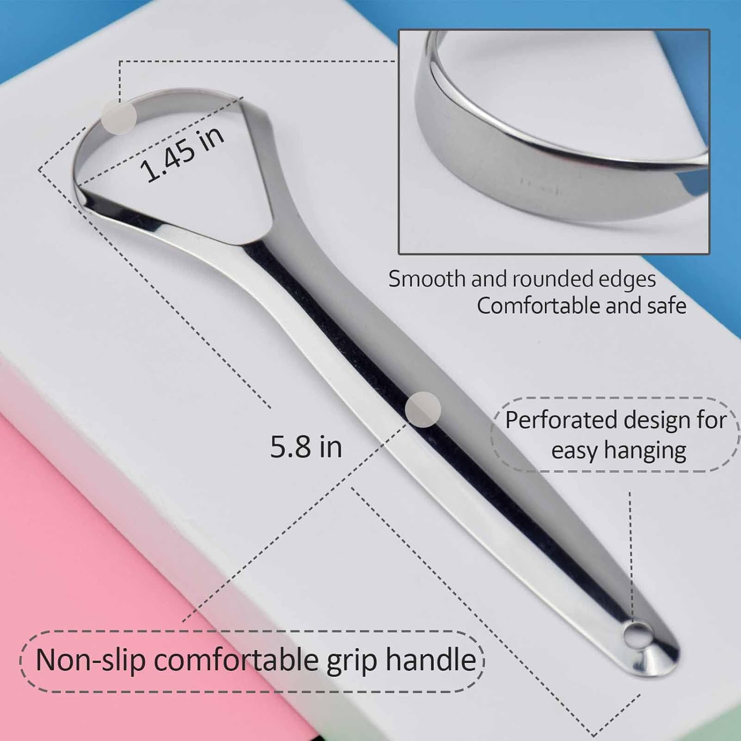 Raspador de lengua (paquete de 2) limpiador de lengua de acero inoxidable de grado médico para adultos y niños con 2 mini ganchos para reducir el