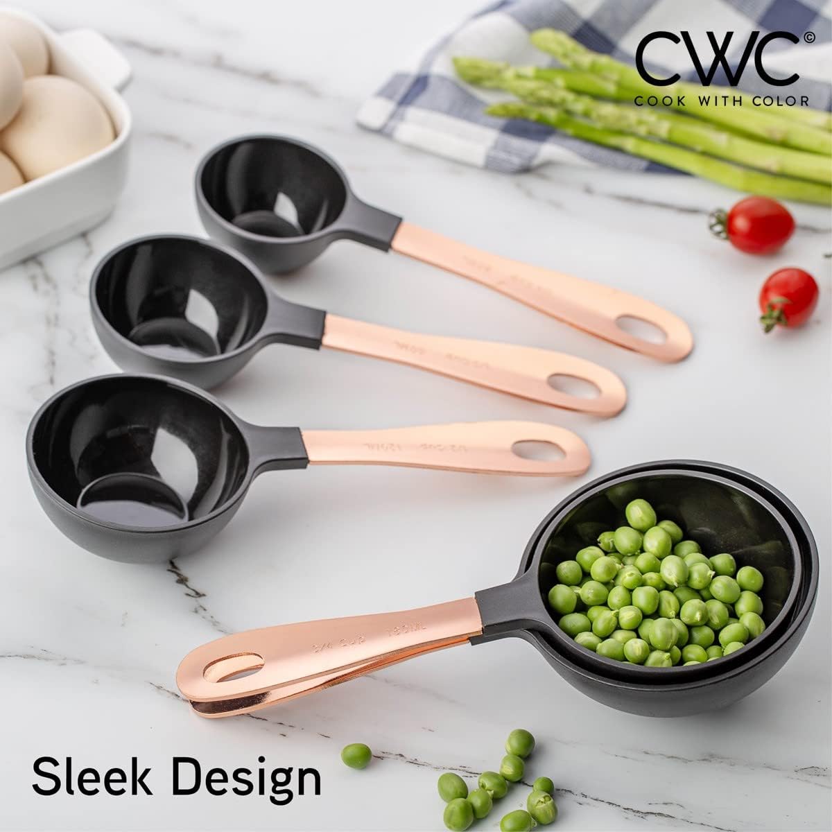 COOK WITH COLOR Juego de 12 tazas medidoras y cucharas medidoras con asas de acero inoxidable recubiertas de cobre, juego de medición de cocina