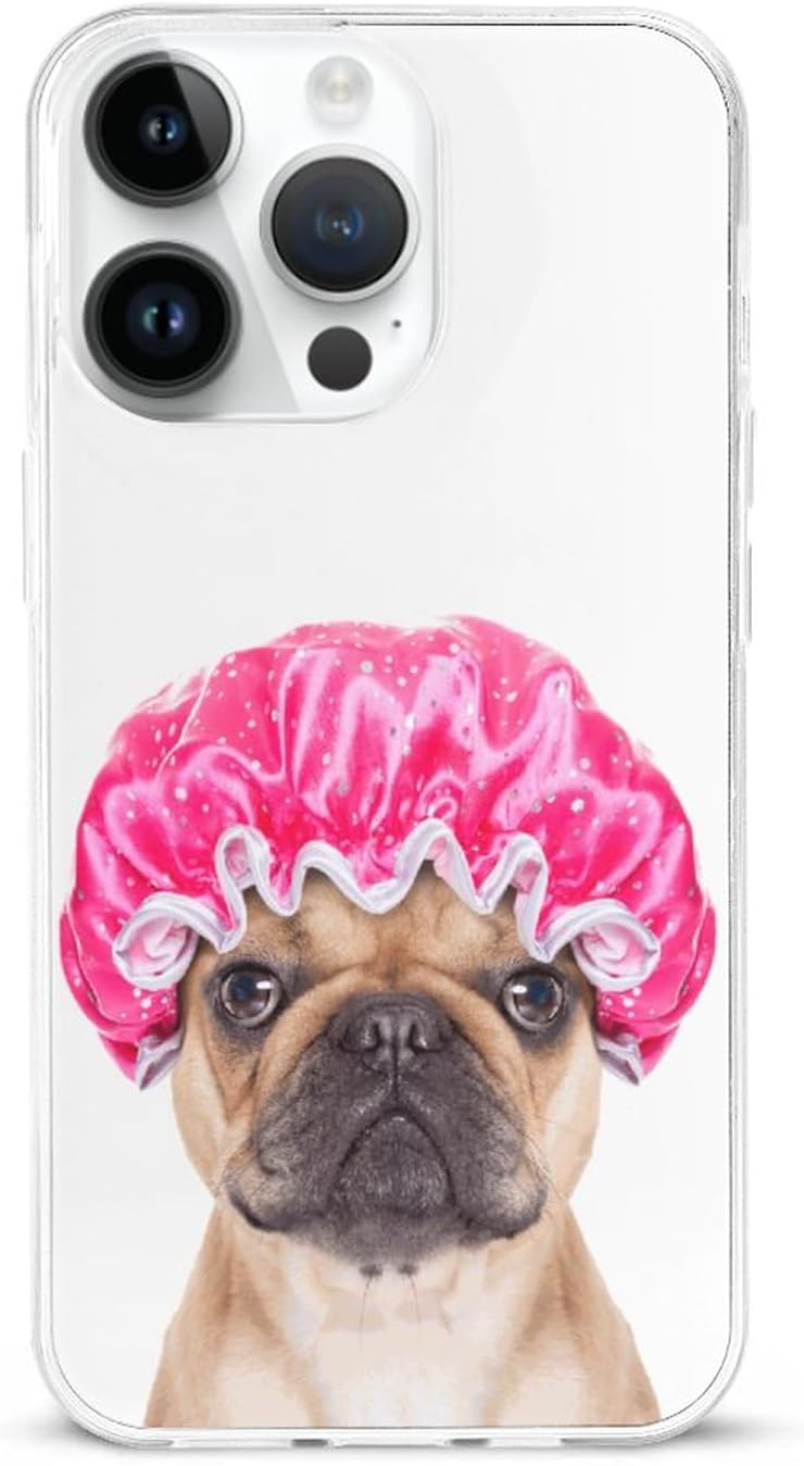 Funda compatible con iPhone 15 Pro Max con bonito estampado de bulldog francés, a prueba de golpes, funda delgada de TPU para mujeres, hombres,
