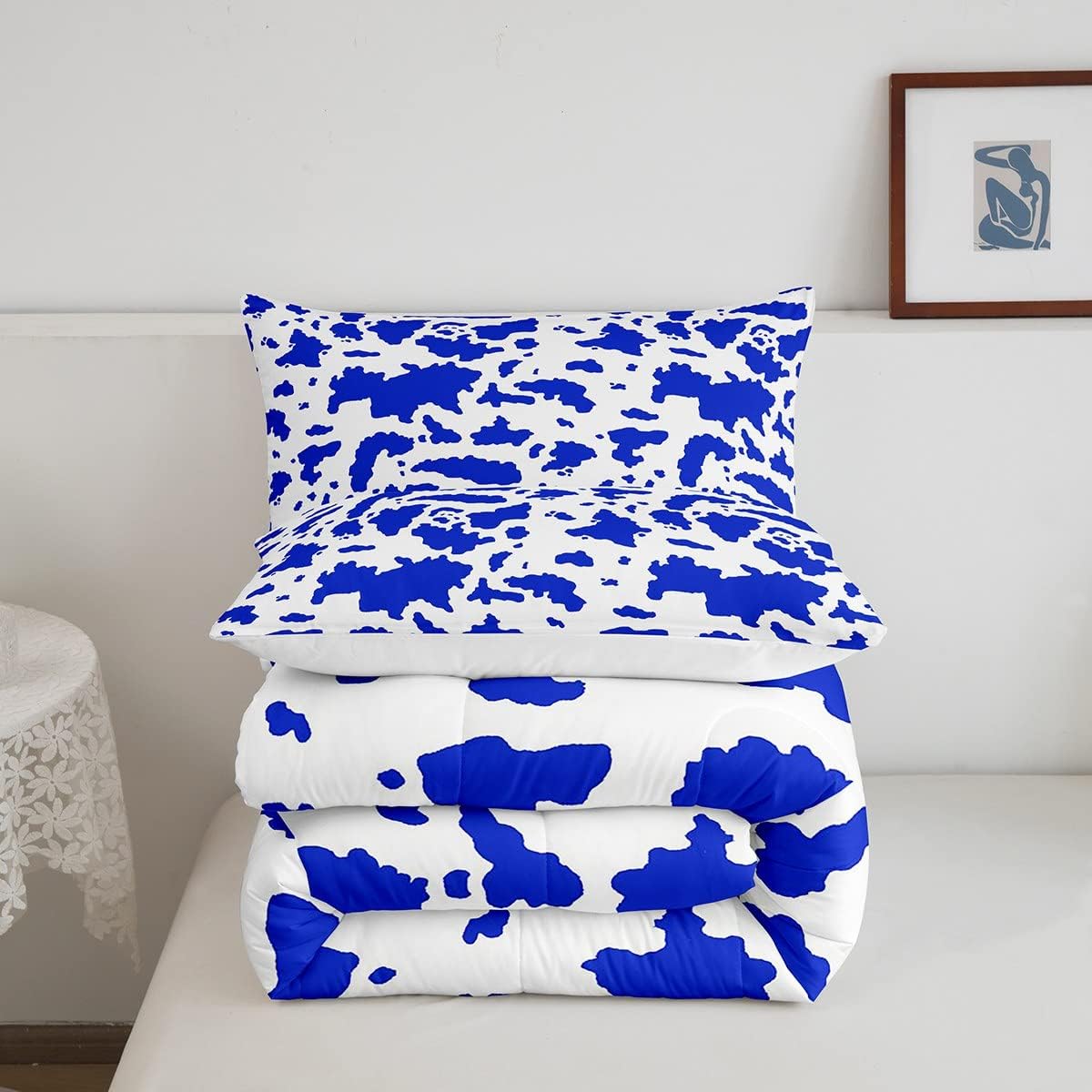 Erosebridal Juego de edredón de piel de vaca azul marino, animales de granja, tamaño Queen, juego de ropa de cama con estampado de vaca de las