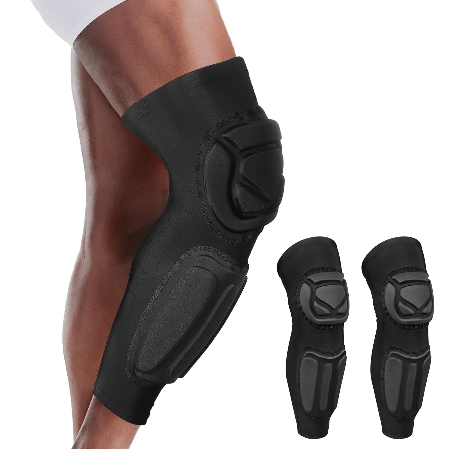 Dialudon Rodilleras de compresión acolchadas para piernas largas para jóvenes adultos, baloncesto, fútbol, voleibol, lucha, protector de lucha,