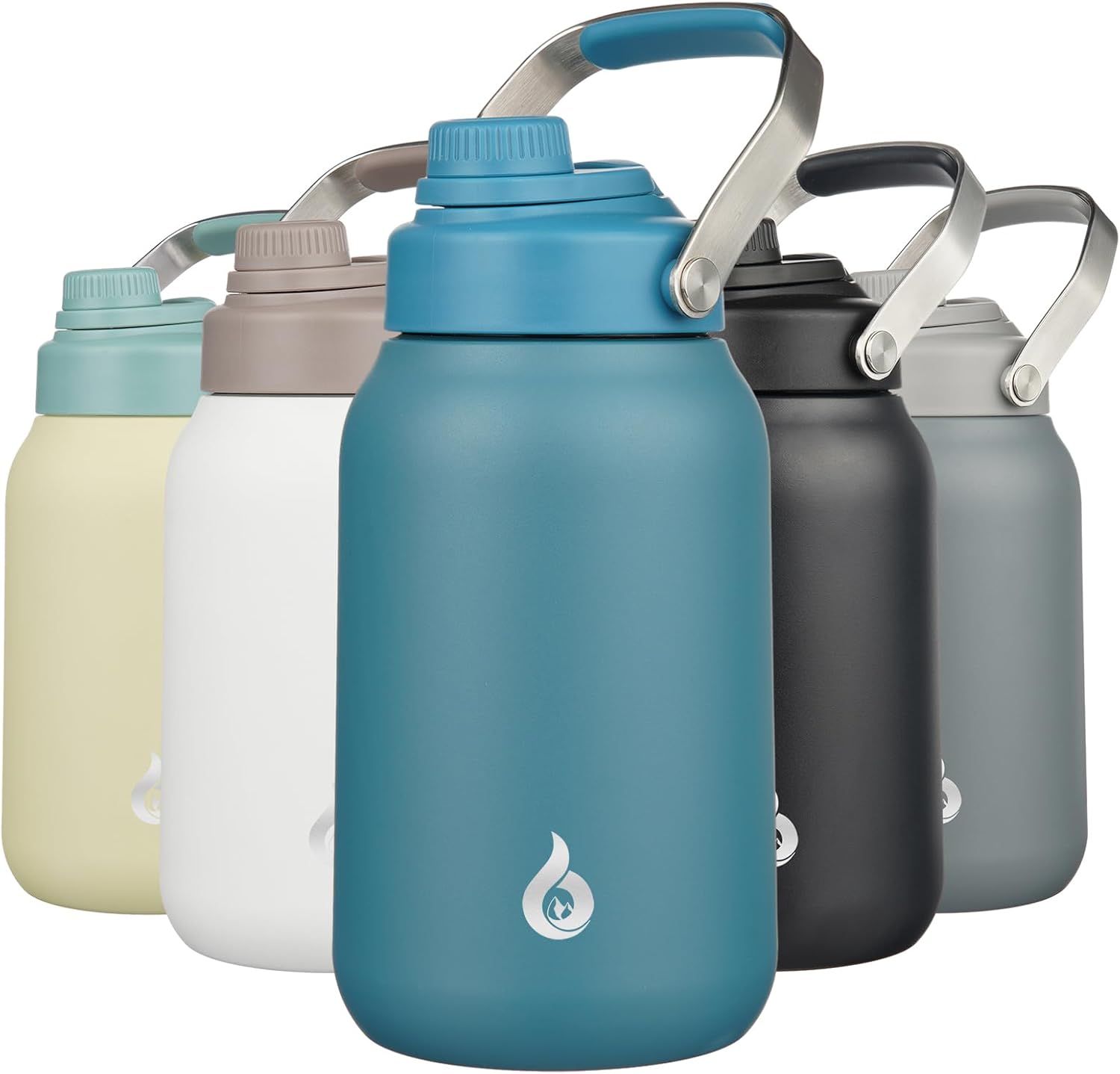 BJPKPK Botellas de agua aisladas de medio galón, jarra de agua de 64 onzas con mango de metal y tapa de boquilla sin BPA, botella de agua térmica