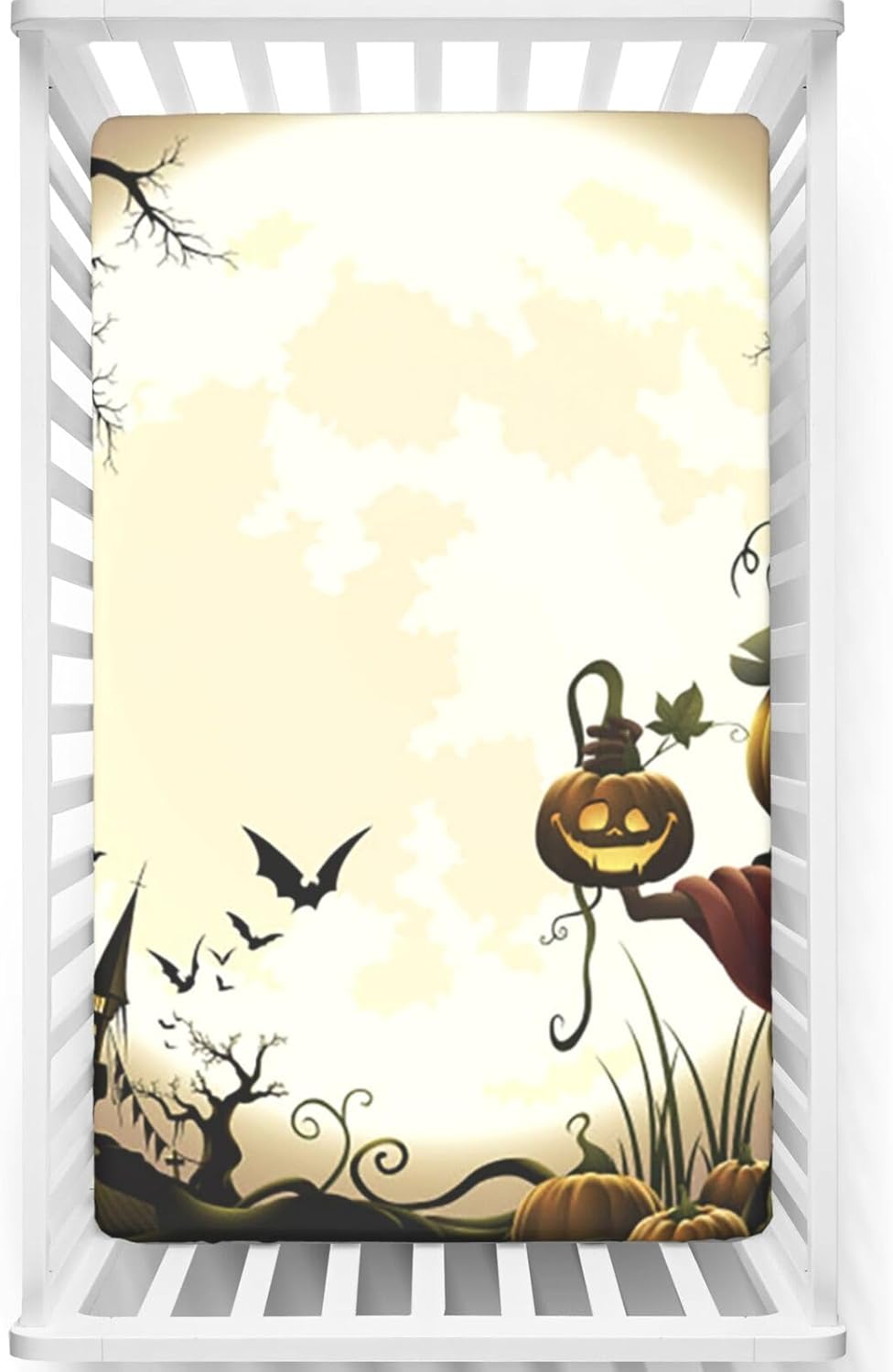 Sábana bajera ajustable para cuna de Halloween, patrón de espantapájaros de calabaza, sábana bajera estándar para cuna, suave y elástica, sábana