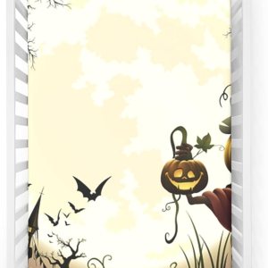 Sábana bajera ajustable para cuna de Halloween, patrón de espantapájaros de calabaza, sábana bajera estándar para cuna, suave y elástica, sábana Sábana bajera ajustable para cuna de Halloween, patrón de espantapájaros de calabaza, sábana bajera estándar para cuna, suave y elástica, sábana