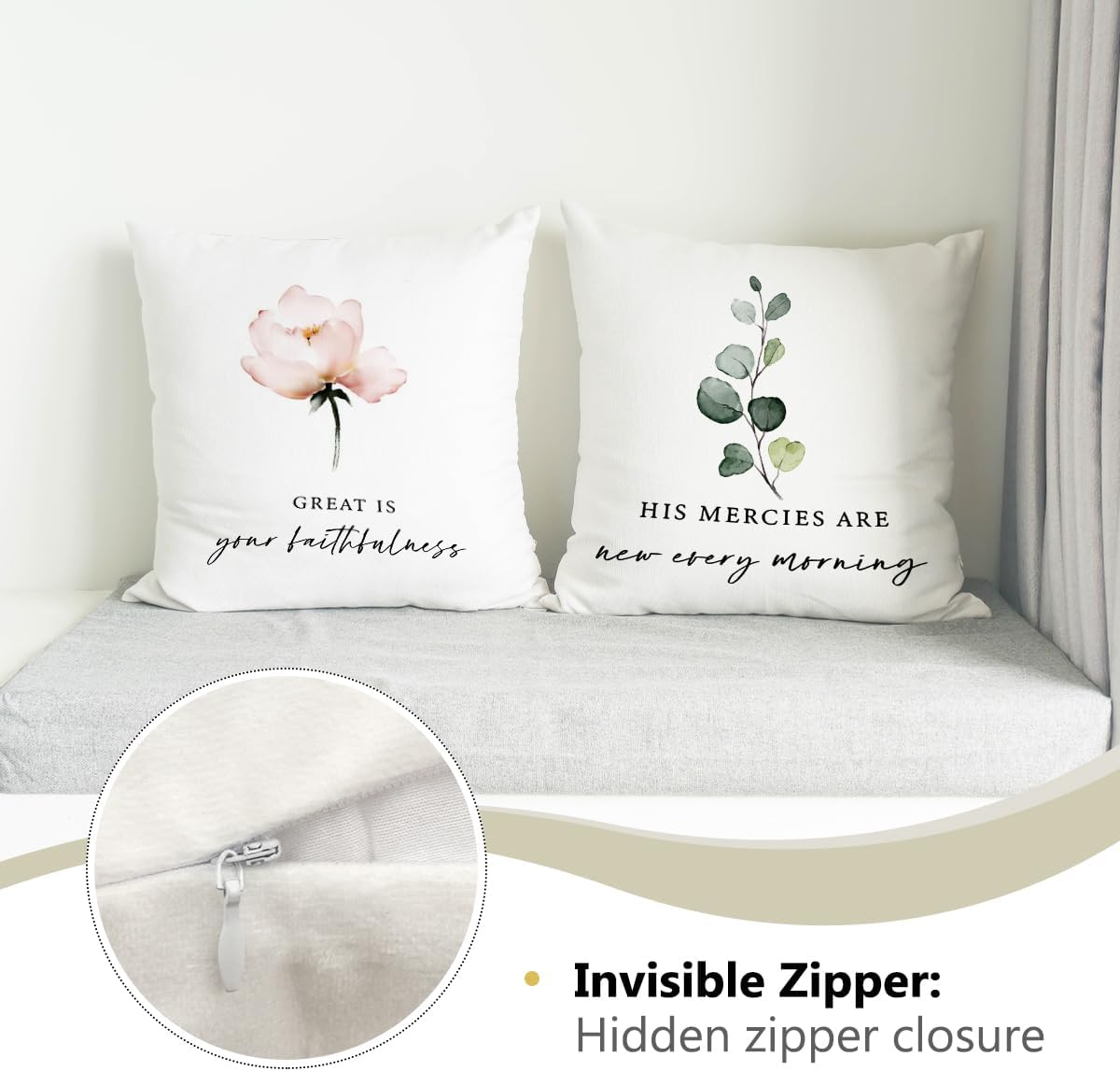 HONLUNG Christian His Mercies are New Every Morning – Fundas de almohada inspiradoras cristianas de 18 x 18 pulgadas, juego de 2 para el hogar,