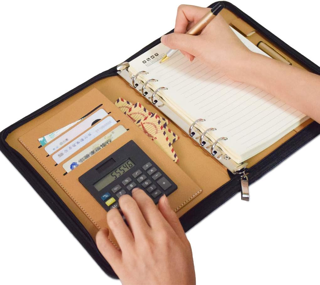 SAYEEC Cuaderno multifuncional A5 con cremallera, portátil, portafolio de viaje, bolsillo interior, carpeta de 6 anillas, carpeta para reuniones,
