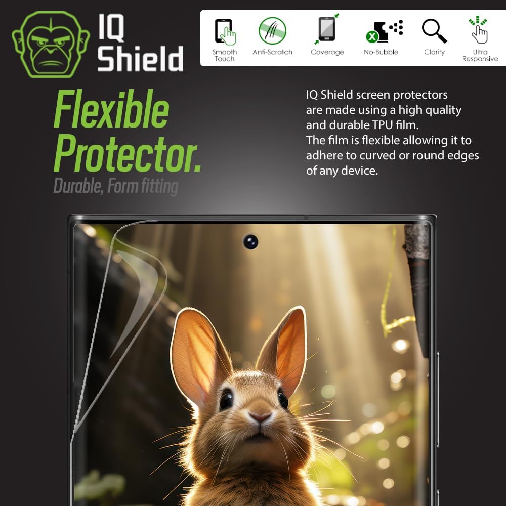IQShield Paquete de 2 protectores de pantalla para Galaxy S22 Ultra película de TPU transparente, instalación sin burbujas, resistente a los