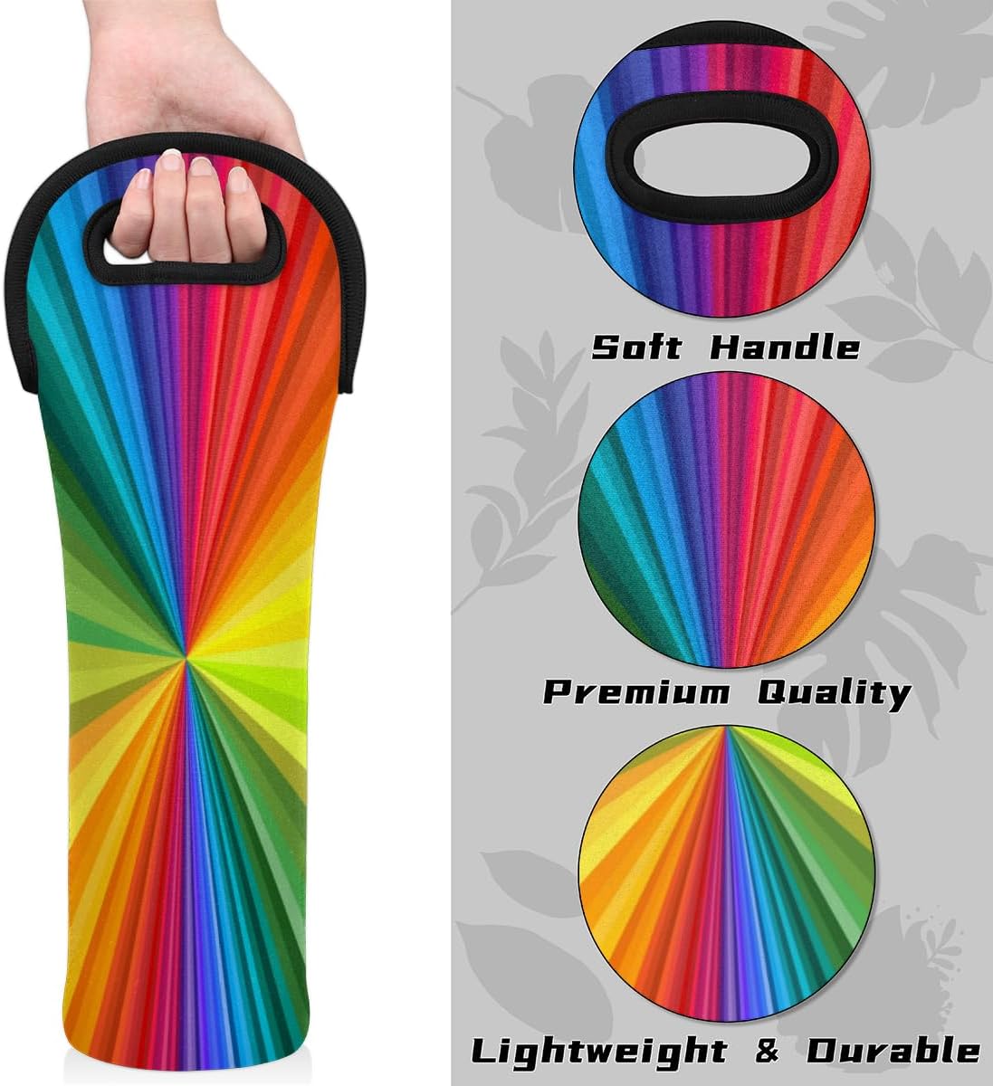 Bolsa de vino colorido arco iris teñido anudado 5.1 x 15.6 pulgadas neopreno bolsa de vino reutilizable 25.4 fl oz botella individual vino portador