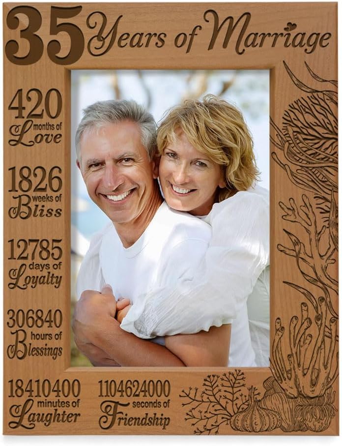 KATE POSH Marco de fotos 35 años de matrimonio, aniversario tradicional de coral para marido y esposa, parejas (5 x 7 pulgadas, vertical)