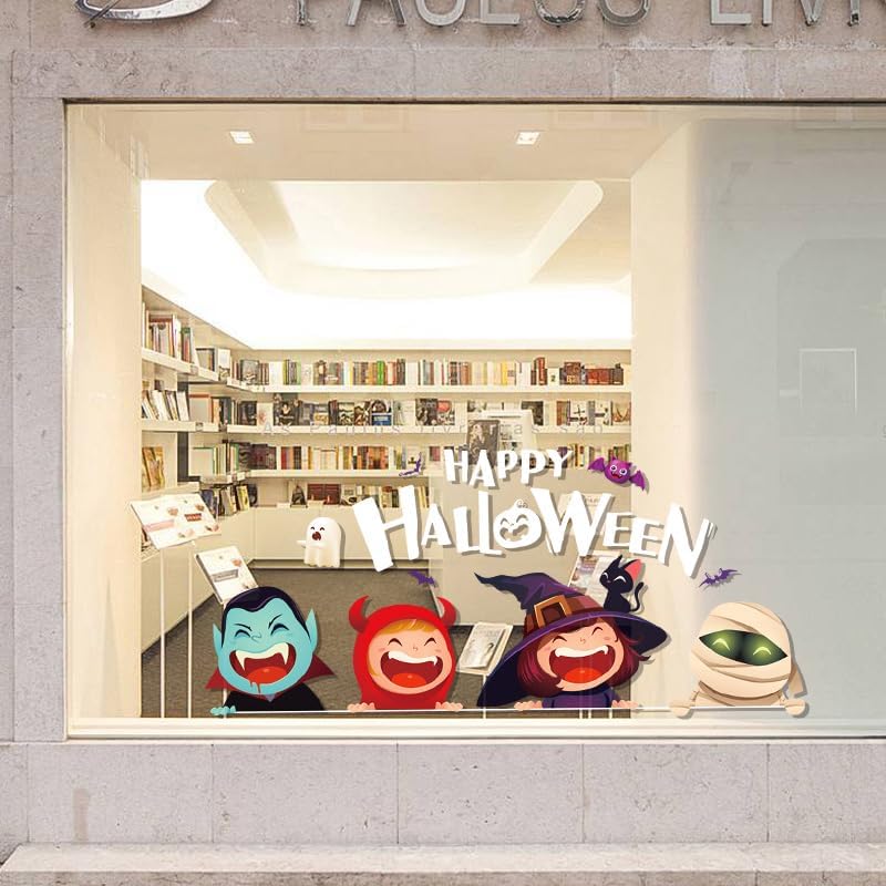Adhesivos de Halloween para ventana, decoración de ventana de Halloween, calcomanías de calabaza linda, fantasma, decoración de Halloween, 16.5 x