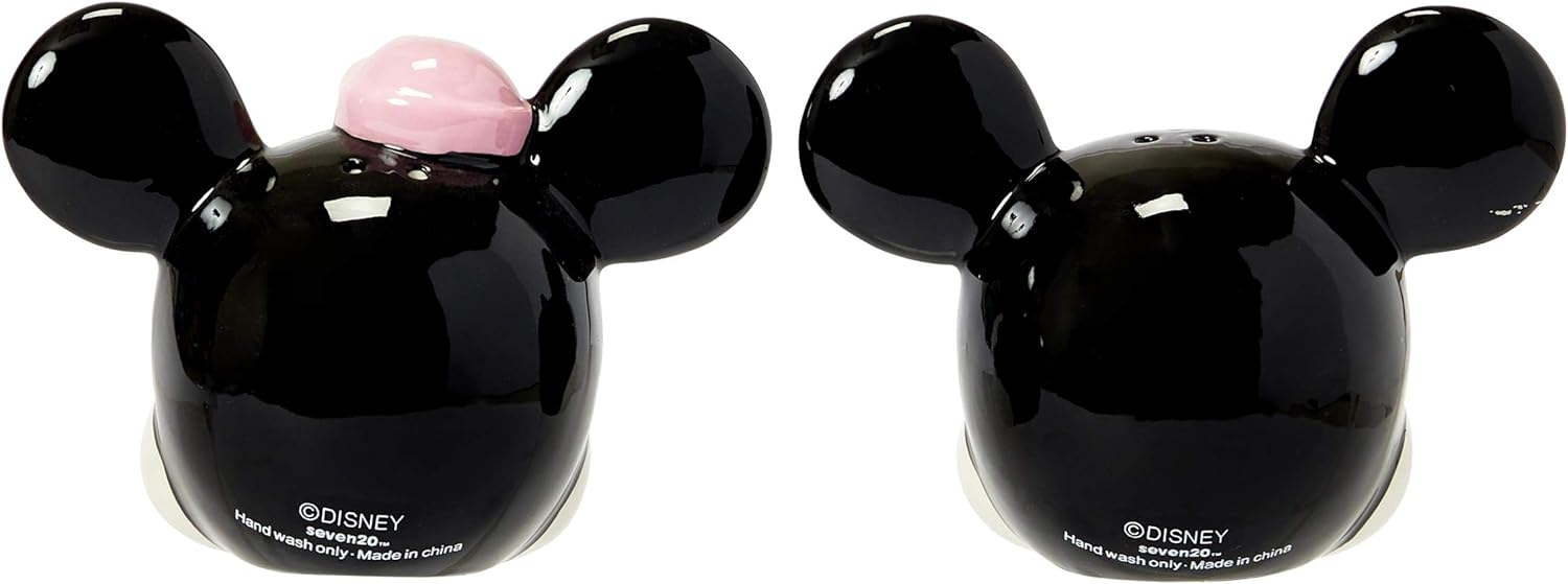 Disney Mickey y Minnie Mouse – Juego de salero y pimentero de cerámica, diseño clásico vintage del 90 aniversario, decoración oficial de Disney para