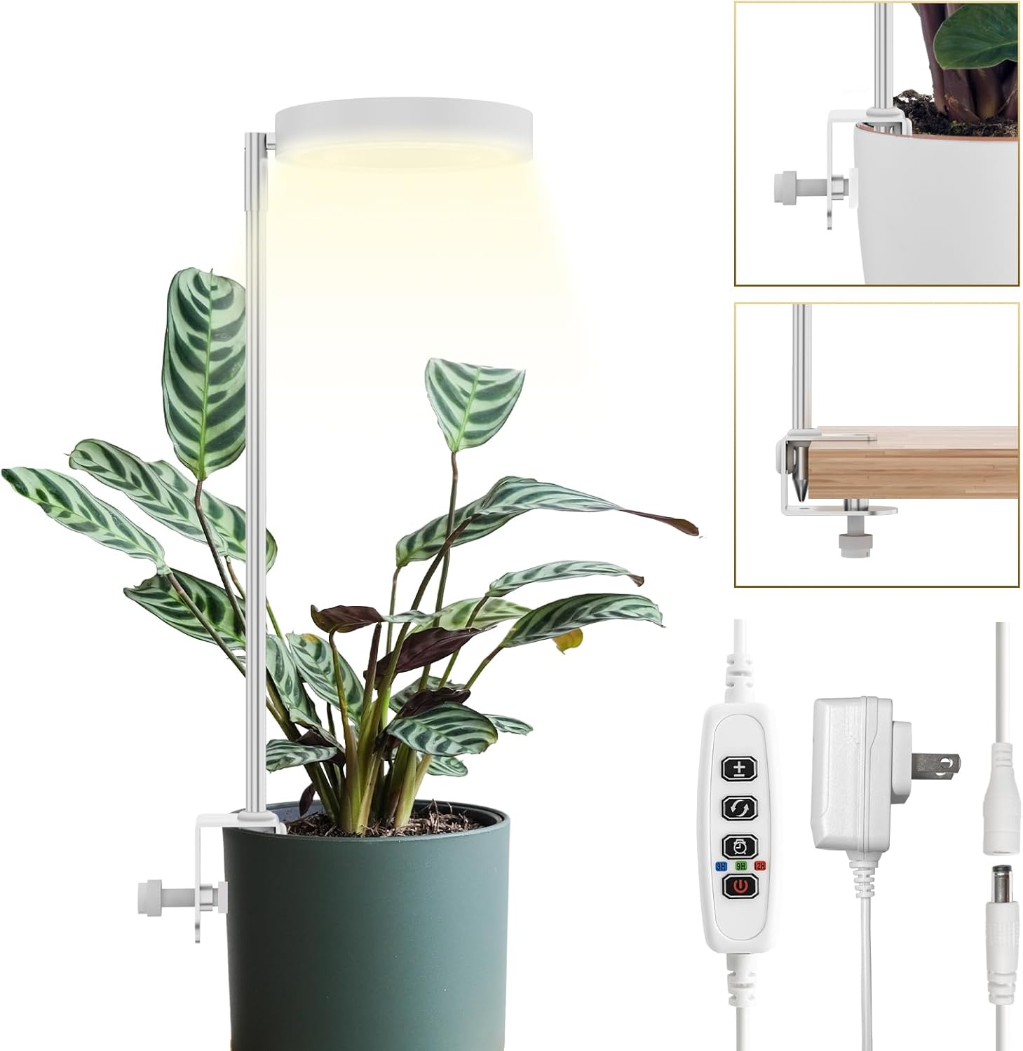 GLOWRIUM Luces de cultivo para plantas de interior, luces de espectro completo con clip, altura ajustable y modo de 3 espectros, temporizador