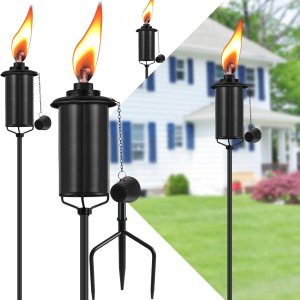 Home Garden – Juego de 4 antorchas de metal de 16 onzas para exteriores, decoración de jardín, antorchas de citronela mejoradas de 59 pulgadas con Home Garden – Juego de 4 antorchas de metal de 16 onzas para exteriores, decoración de jardín, antorchas de citronela mejoradas de 59 pulgadas con