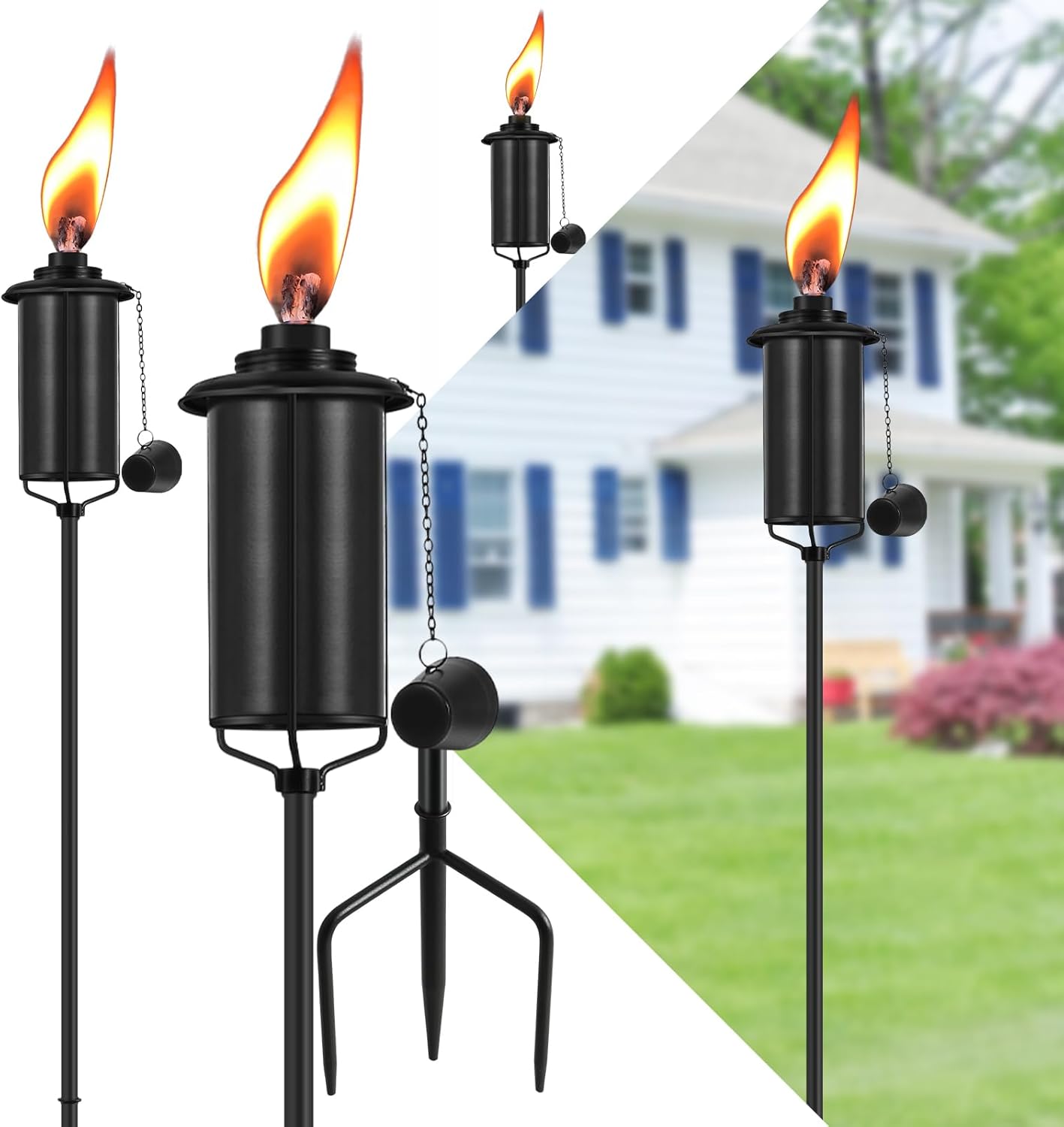 Home Garden – Juego de 4 antorchas de metal de 16 onzas para exteriores, decoración de jardín, antorchas de citronela mejoradas de 59 pulgadas con