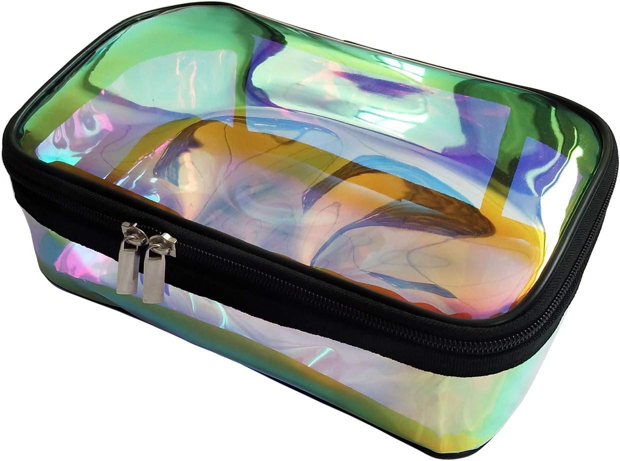 Jula Vance bolsa de cosméticos iridiscente bolsa de aseo de viaje bolsa de maquillaje holográfico kit de maquillaje de viaje organizador bolsa, Claro