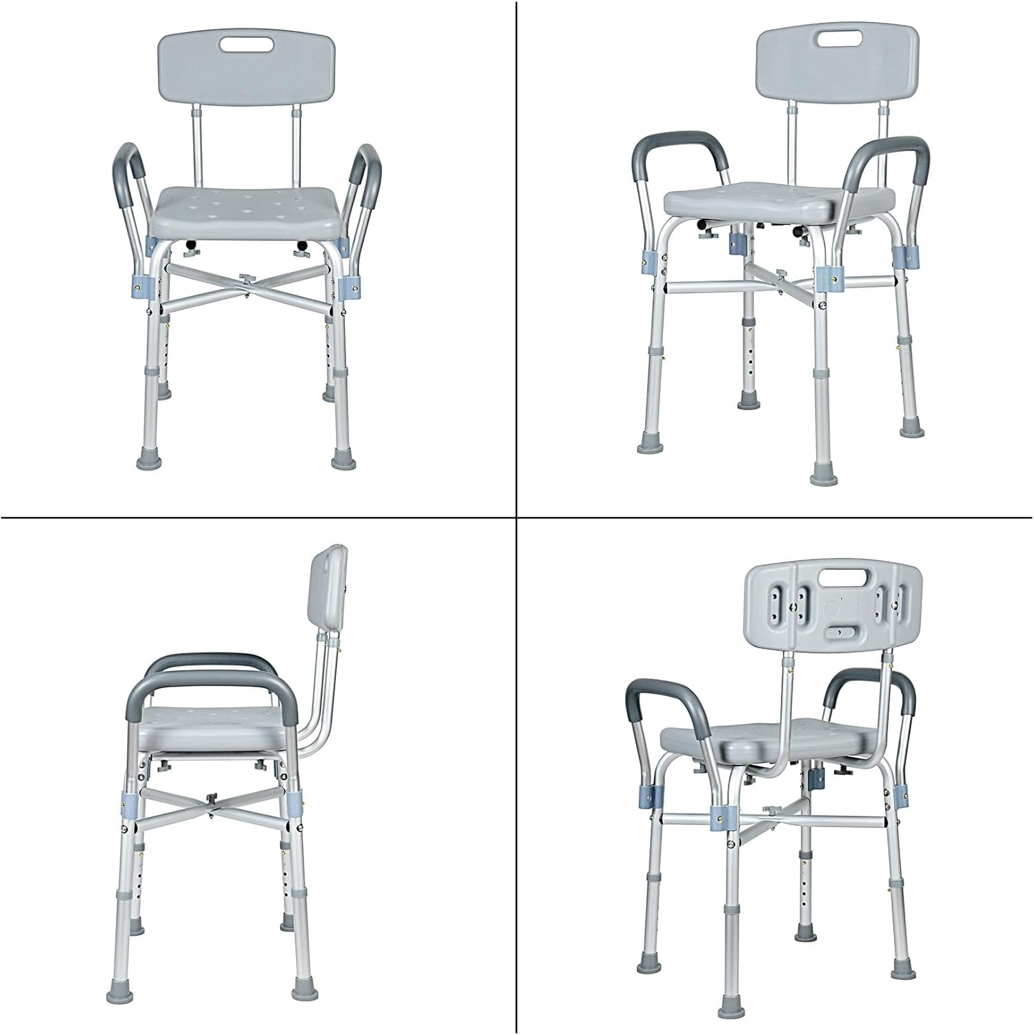 UNICOO Silla de ducha con respaldo, silla de bañera plegable con brazos y agujeros de drenaje para personas mayores discapacitadas, adultos,
