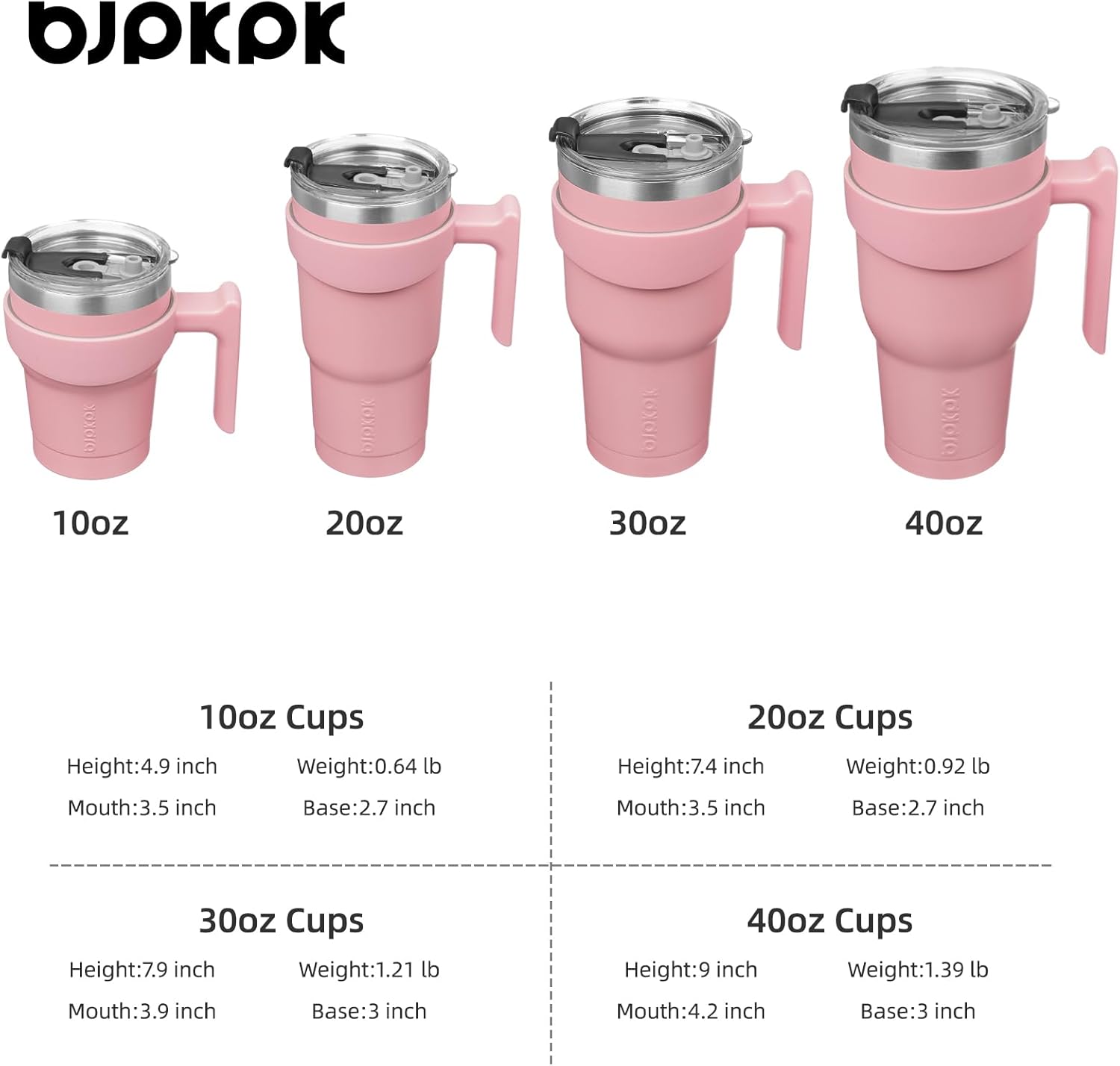 BJPKPK Vaso con asa de acero inoxidable de 20 onzas, con aislamiento de doble pared, con tapa y pajita, color rosa claro
