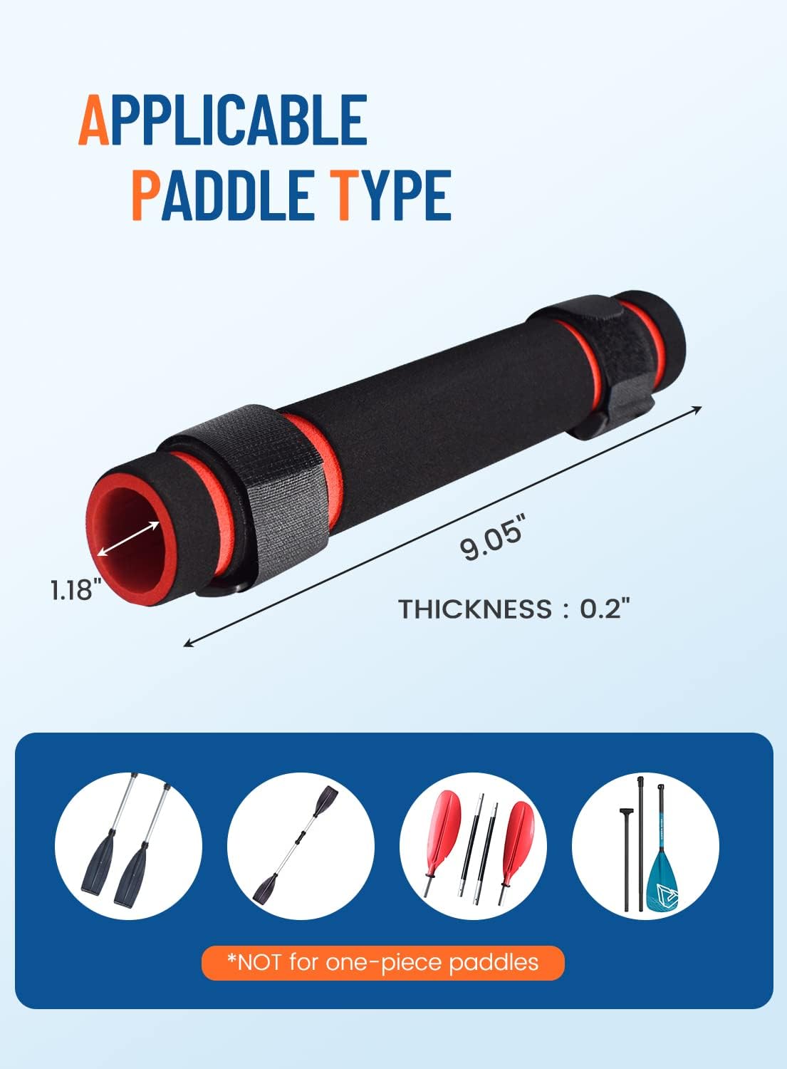 Paquete de 2 empuñaduras de remo para kayak, empuñaduras suaves para kayak, agarre antideslizante para prevención de ampollas para kayak, barco,