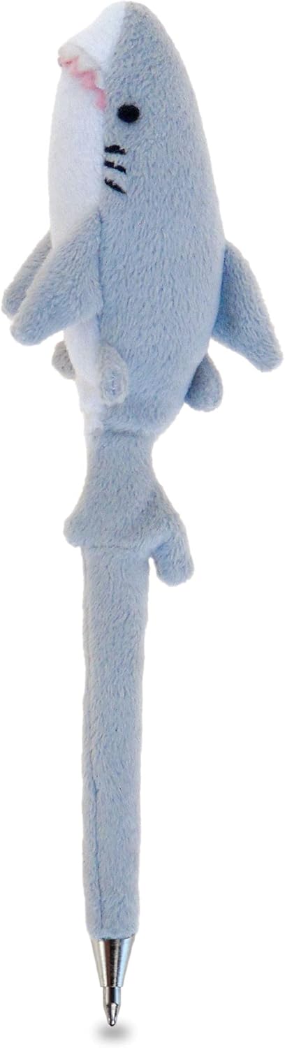 DolliBu – Bolígrafo de peluche de tiburón gris, lindo y suave de la vida marina, juguete novedoso, bolígrafo de escritura único para escuela y