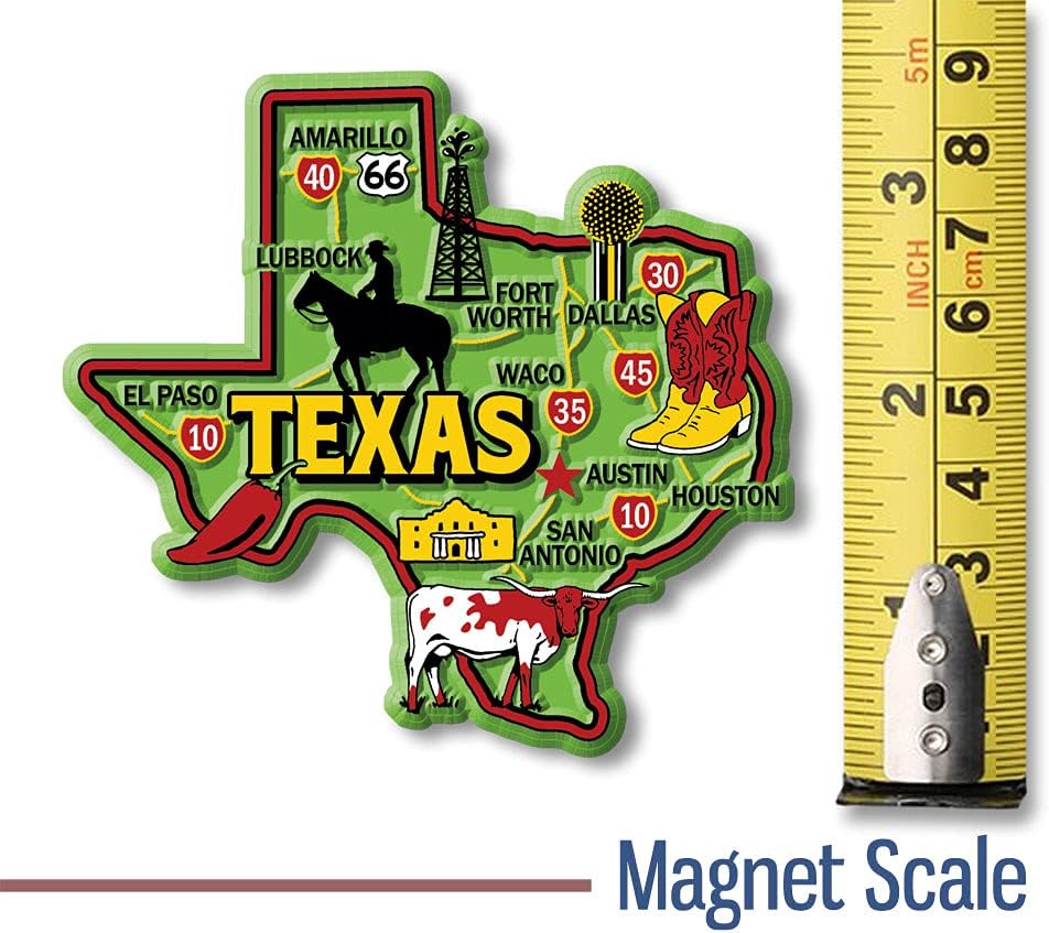 Imán colorido de Texas de Classic Magnets, 3.5 x 3.3 pulgadas, recuerdos coleccionables fabricados en los Estados Unidos