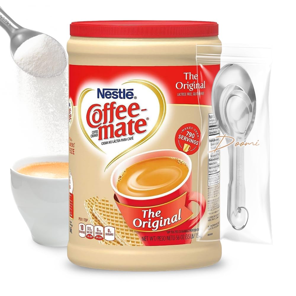 Coffee mate – Crema en polvo original, recipiente de 56 onzas con cucharas medidoras de acero inoxidable Doomi