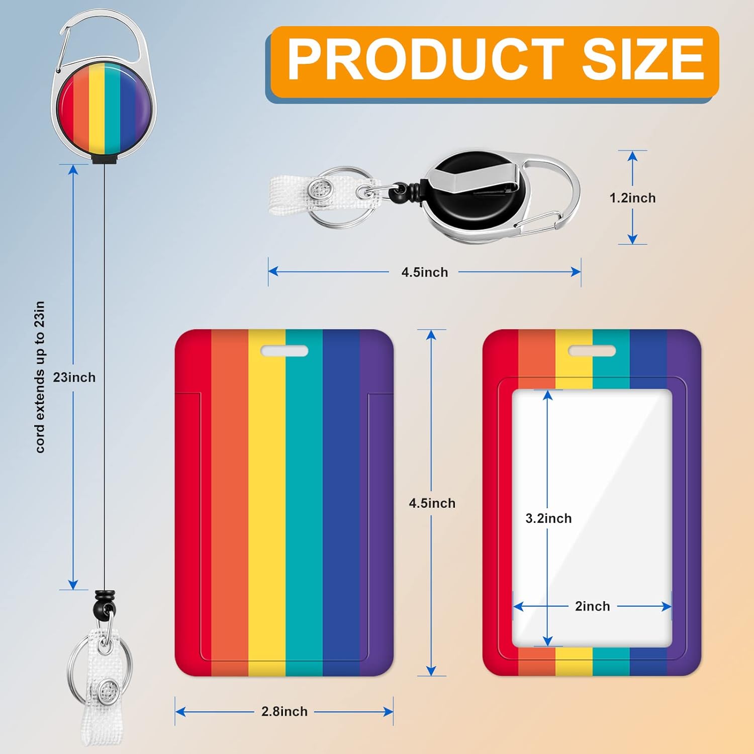 Plifal Portatarjetas con carrete retráctil, etiqueta de identificación de arco iris, clip de insignia de trabajo, colorido, resistente, vertical,