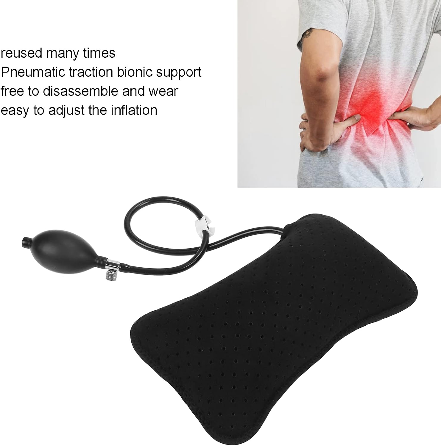 ZJchao Almohada lumbar inflable, almohada de apoyo lumbar inflable, cojines de asiento trasero, almohada de apoyo lumbar sólido lavable, soporte