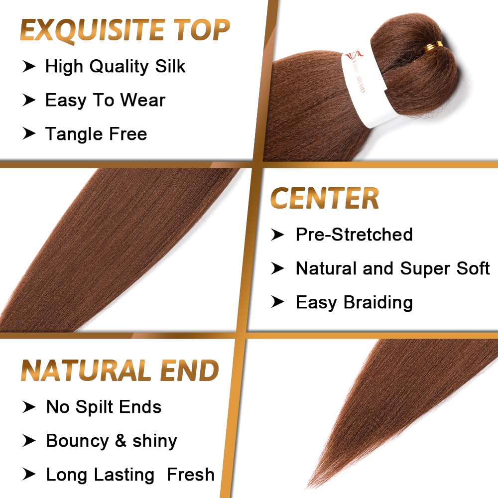 Umylar Extensiones de cabello trenzado marrón de 26 pulgadas, cabello trenzado preestirado, trenzas Yaki, cabello sintético con ajuste de agua