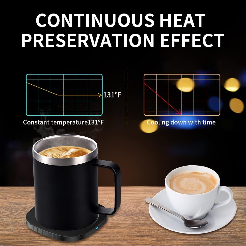 Juego de calentador de taza de café con cargador inalámbrico de 15 W, taza de café autocalentable para escritorio, taza térmica que mantiene el café