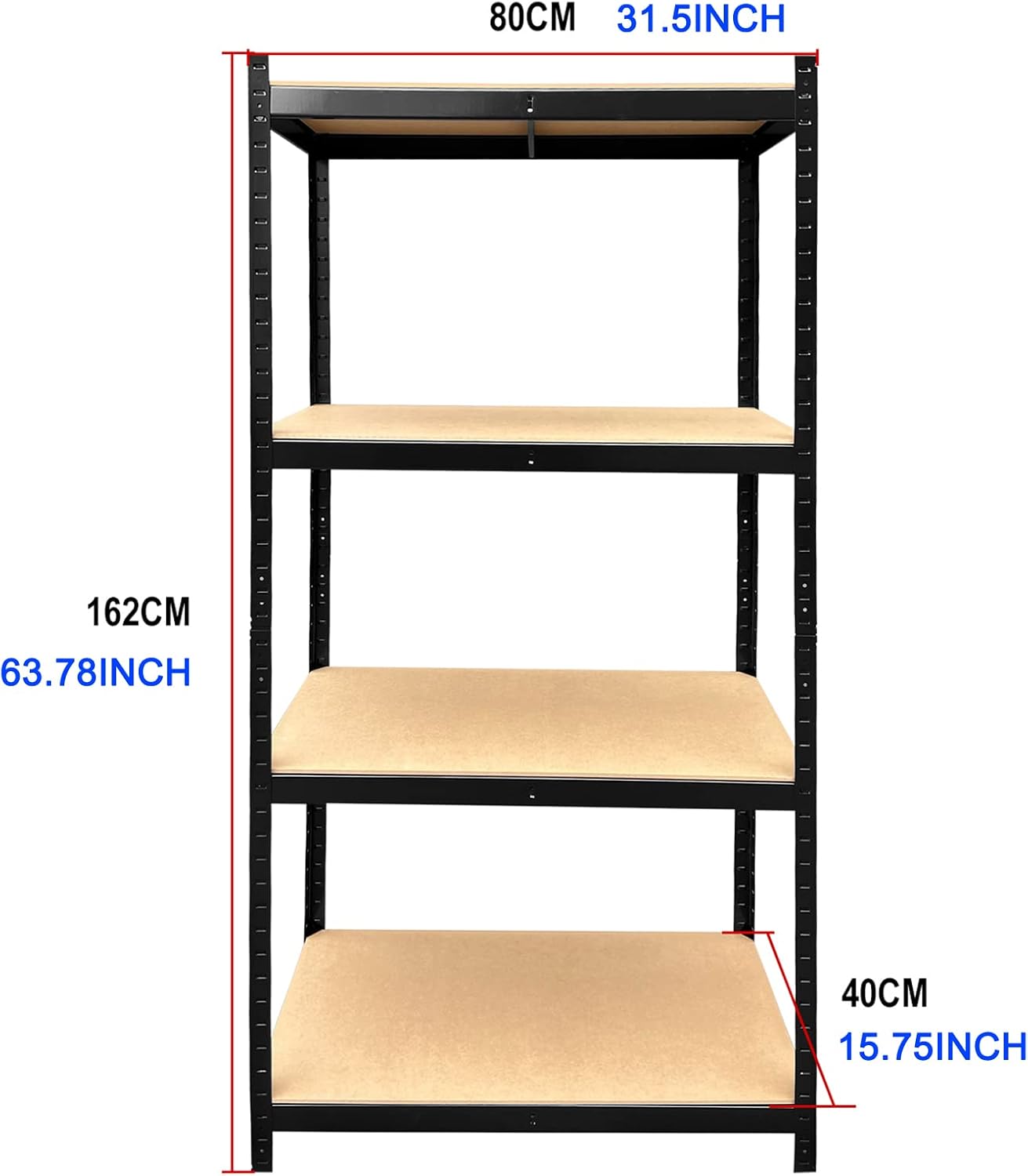 Estante de metal negro, 63.78 x 31.5 x 15.75 pulgadas (HWD) estante de almacenamiento, unidad de 4 capas – acero y MDF, componentes sin tornillos,