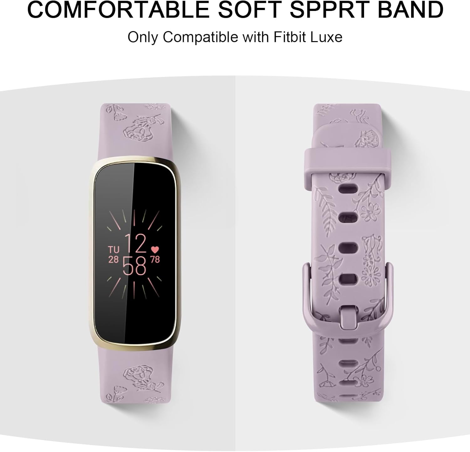 Amzpas Correa grabada para Fitbit Luxe para mujer, diseño floral, de silicona, impermeable, correa de repuesto compatible con Fitbit Luxe Fitness
