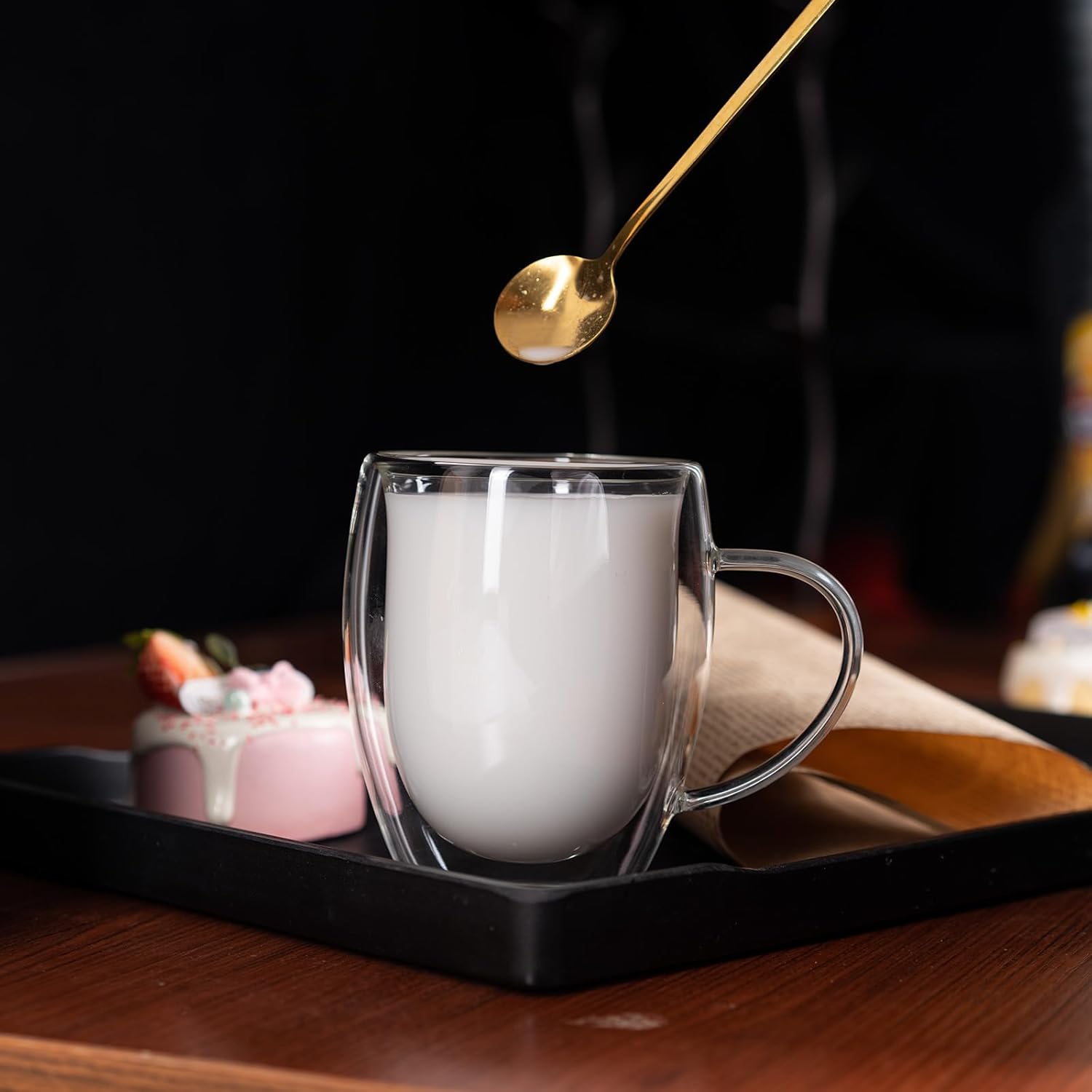 Paquete de 1 taza de café de vidrio de doble pared de 12 onzas con asa, tazas de café de capa aislada, tazas de vidrio de borosilicato transparente,