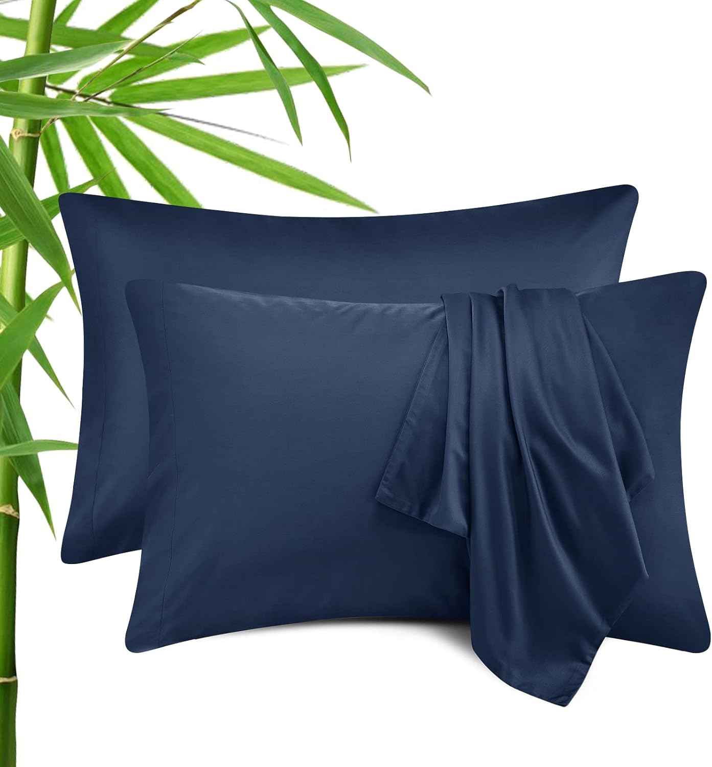 CozyLux Juego de 2 fundas de almohada color azul marino tamaño King, rayón derivado de bambú refrescante con cierre de sobre, fundas de almohada