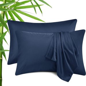 CozyLux Juego de 2 fundas de almohada color azul marino tamaño King, rayón derivado de bambú refrescante con cierre de sobre, fundas de almohada CozyLux Juego de 2 fundas de almohada color azul marino tamaño King, rayón derivado de bambú refrescante con cierre de sobre, fundas de almohada