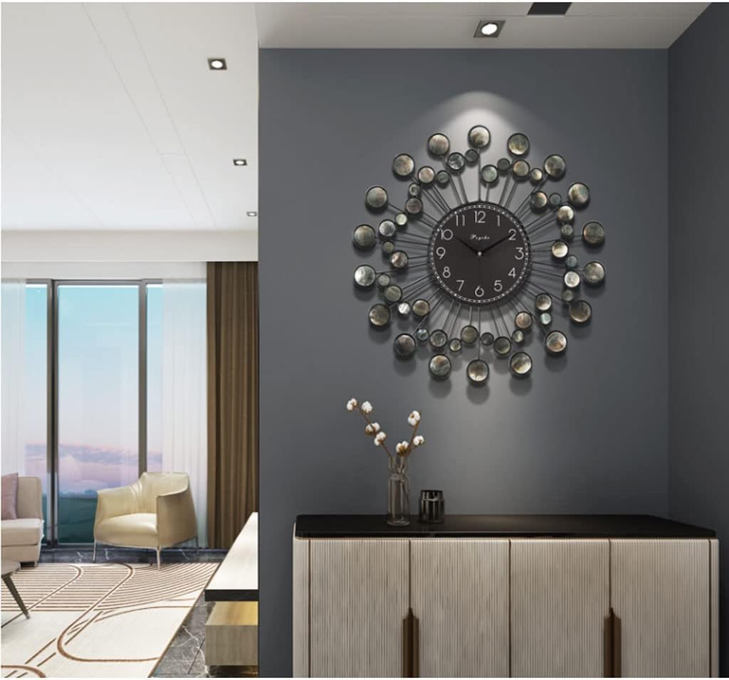 Reloj de pared Sea Shell Wall Clock for Living Room Decor Metal 22.8 Inch Modern Black Battery Operated Silent Non Ticking Round Wall Clock for