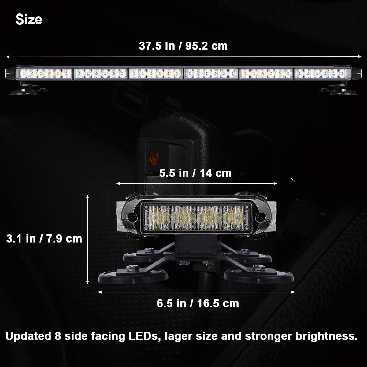 WOWTOU Barra de luz estroboscópica de emergencia magnética de 80 LED ámbar para camiones, arados de nieve, vehículos de construcción, luces