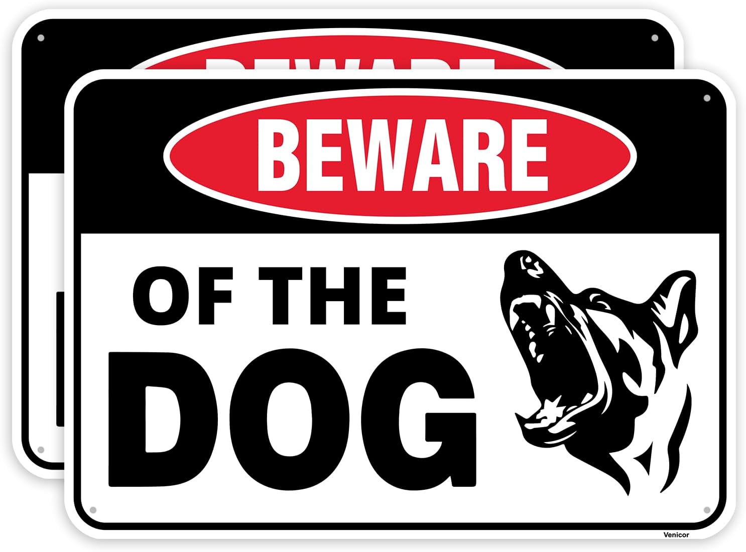 2 letreros de aluminio con texto en inglés “Beware of Dog” de 10 x 7 pulgadas, para puerta de valla al aire libre