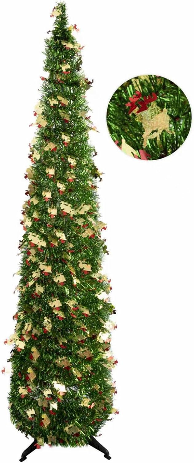 Árbol de Navidad desplegable de 5 pies con soporte, árbol de Navidad artificial plegable, árboles de Navidad de lentejuelas fáciles de montar y