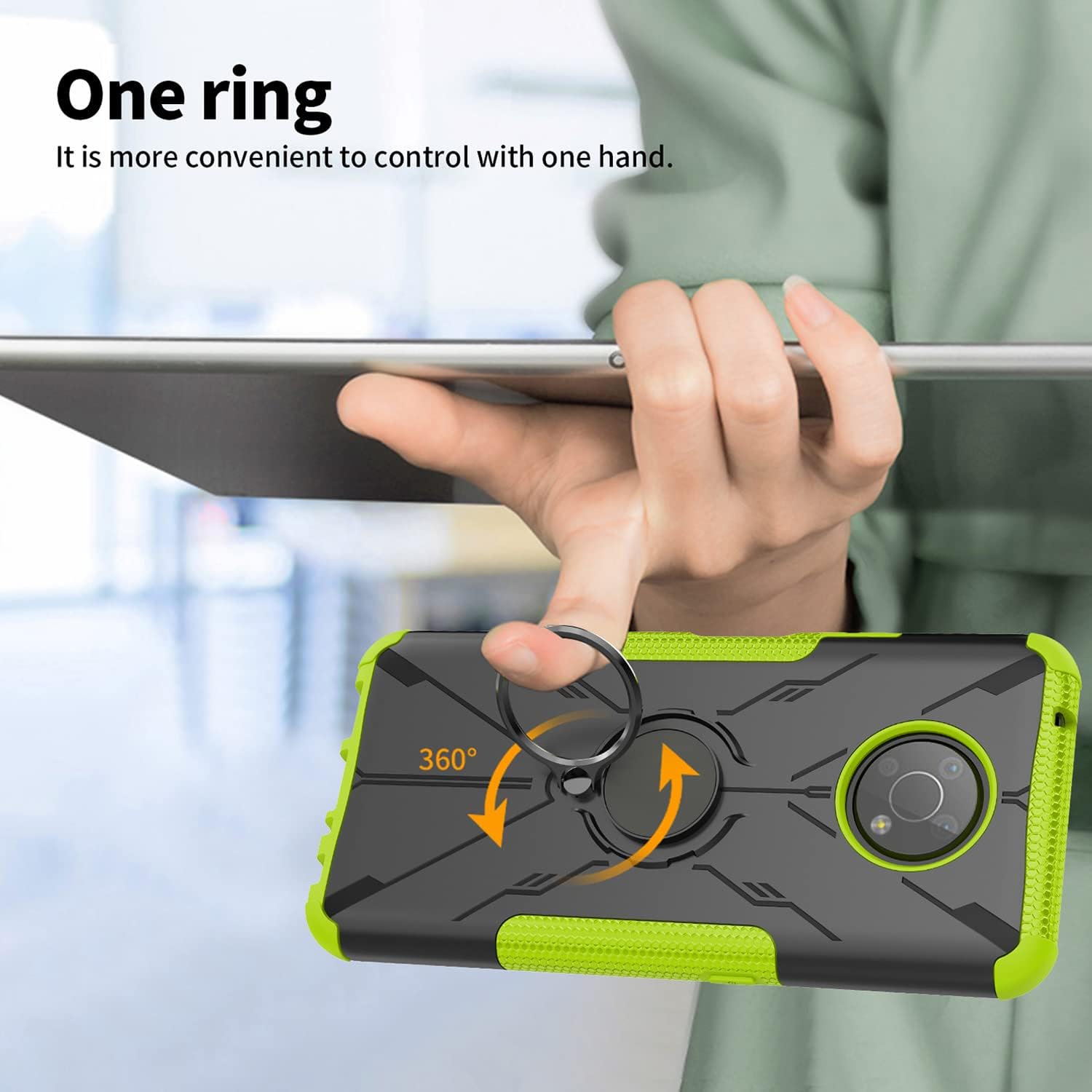 TJS Funda compatible con Nokia G300 5G de 6.5 pulgadas (N1374DL), anillo de metal, soporte magnético, función atril, resistente contra caídas (negro)
