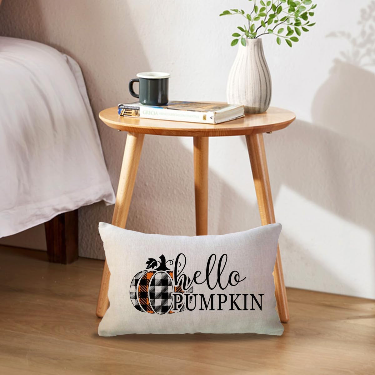 ULOVE LOVE YOURSELF Hello Fall – Fundas de almohada reversibles con estampado de calabaza de búfalo a cuadros de doble cara, funda de cojín lumbar