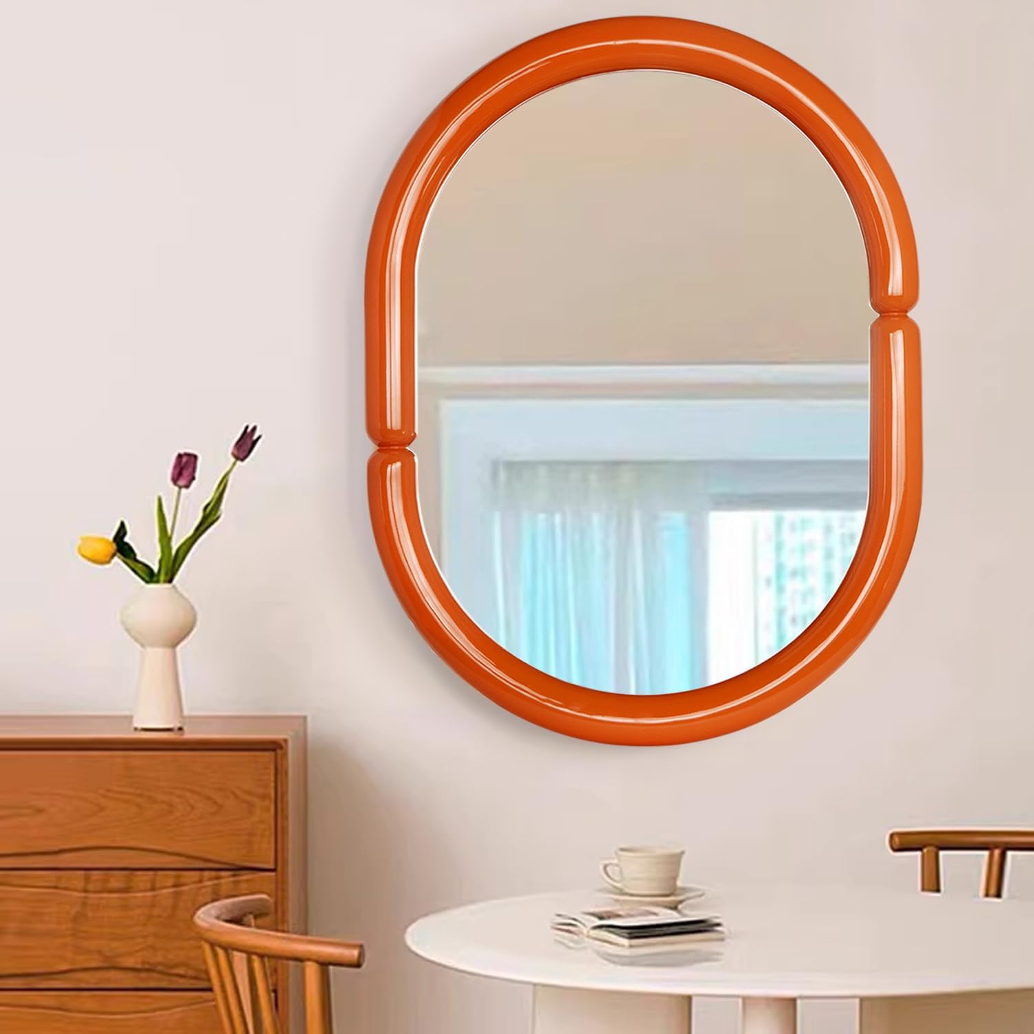 H-A Espejo de pared para colgar en la pared con forma de bagel contemporáneo, moderno y futurista, con color caramelo (32 x 23 pulgadas, naranja)