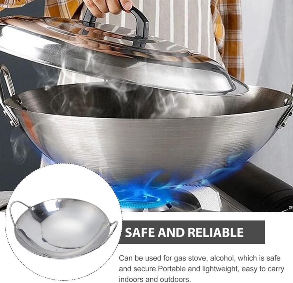 Happyyami Sartén de metal para wok, 2 piezas de acero inoxidable, sartén pequeña con doble mango antiadherente para estufas de gas eléctricas de