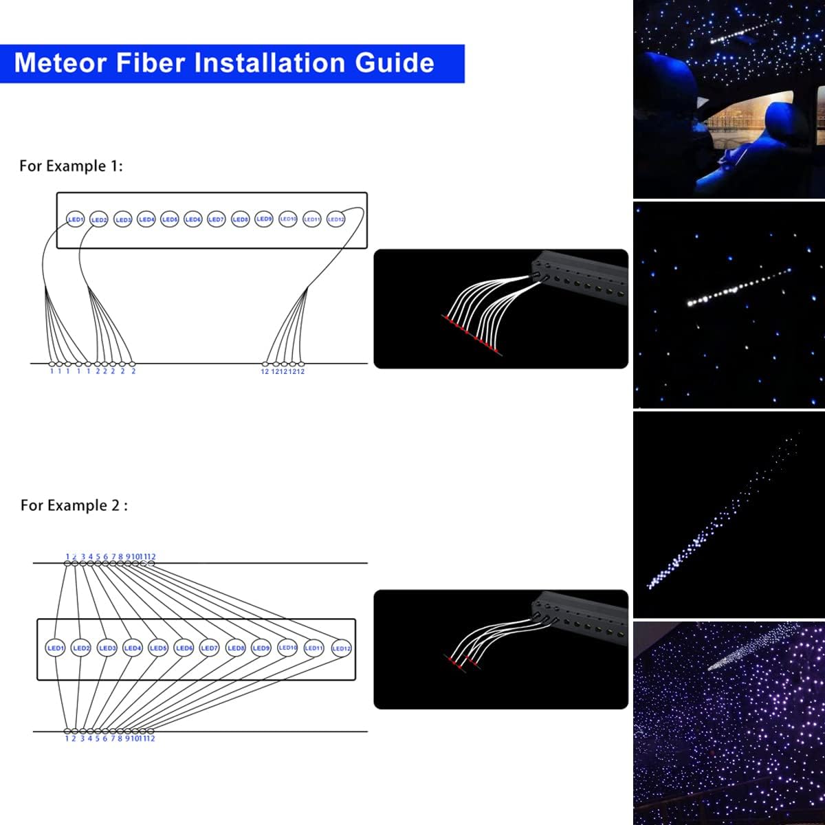 AKEPO 20W RGBW Twinkle Dual-Head Diferentes Color APP Luces de fibra óptica, kit de luz de meteorito colorido+900pcs 0.03in 9.8ft Fibra óptica Star