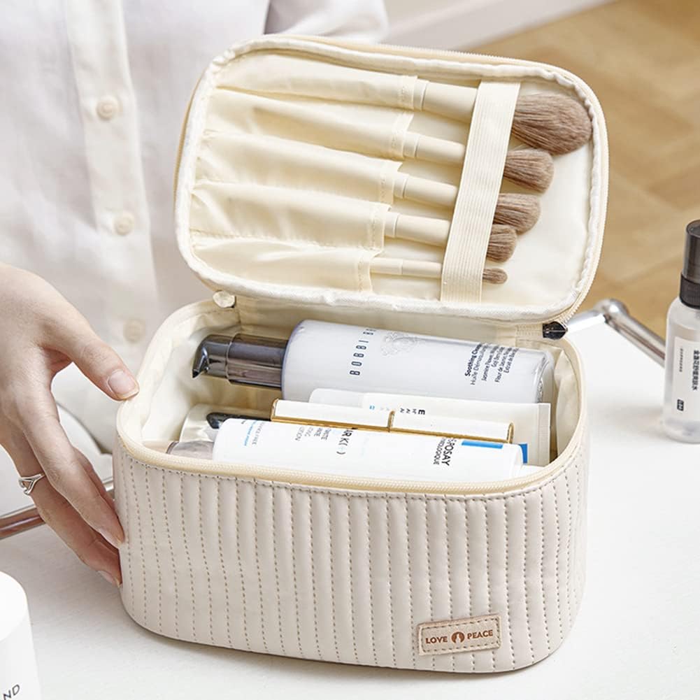 Bolsa de maquillaje de 3 piezas, juego de bolsas de cosméticos, bolsa de aseo de cuero a rayas de poliuretano, organizador de maquillaje portátil