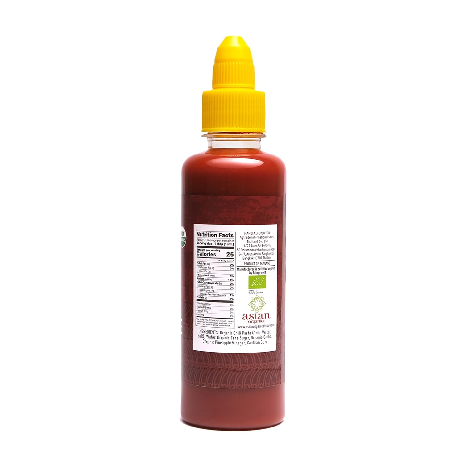 Asian Organics – Salsa de chile picante sriracha orgánica – Salsa picante asiática 100% certificada por USDA, sin MSG, sin OMG, salsa picante