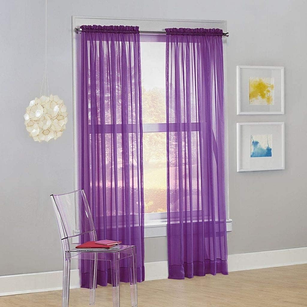 Jasmine Linen 1 panel transparente de gasa elegante para ventana de 84 pulgadas para dormitoriococina (morado, 52 x 84 pulgadas)