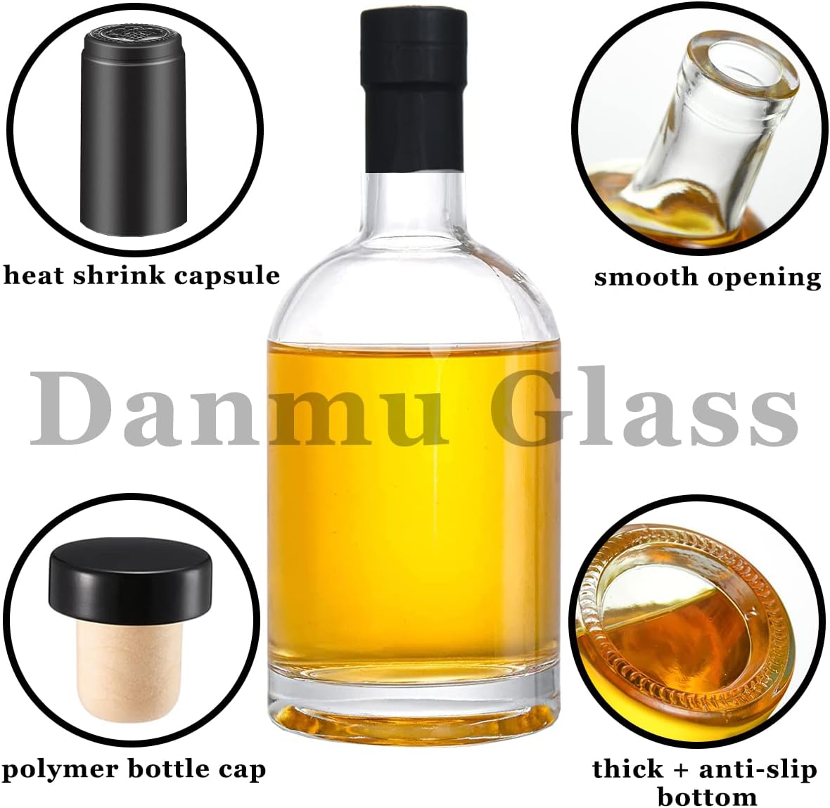 Danmu Paquete de 8 botellas de vidrio, botellas de vidrio de 12.6 onzas con corcho, botellas de vidrio con tapas, botellas de vino, botellas de