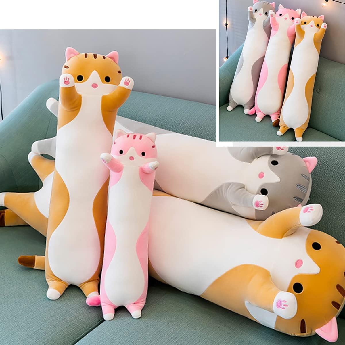 Almohada larga de felpa suave con diseño de gato, almohada suave para abrazar, almohada de animal de peluche para dormir, regalo para niños (43.30