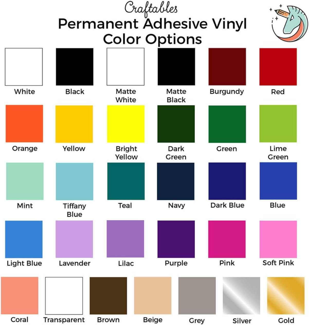 Craftables – Rollo de vinilo color blanco mate, duradero, adhesivo, brillante y resistente al agua, 12 pulgadas x 10 pies, para manualidades,
